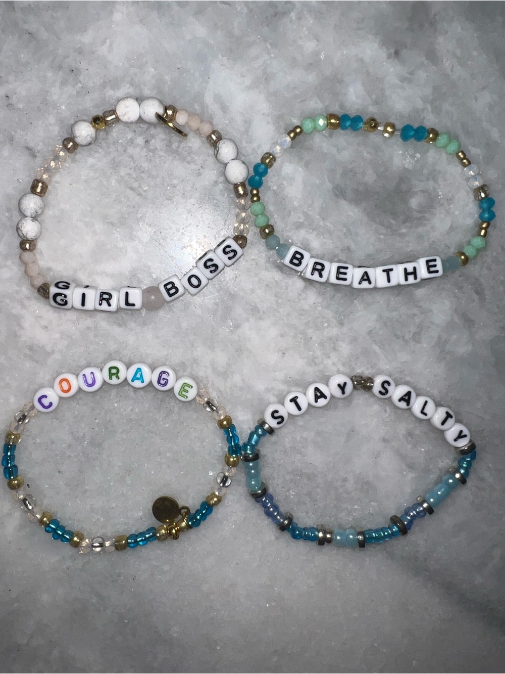 Beaded Message Bracelet Set - Blue, White, Green, Multicolor. Great gifts